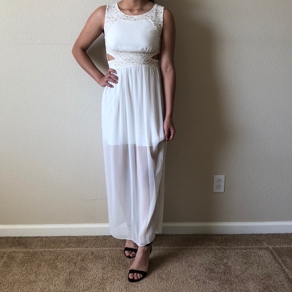 White Lace-back Skirt Slip Sheer Maxi Dress